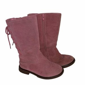 Girl’s Pink Leather Lace Up Boots Size 11